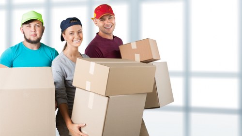 House movers working carefully in Downe with a removal van and packed boxes